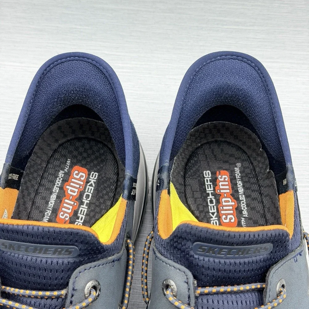 Skechers Slip Ins Men's 9.5 Navy Blue Loafers Hands Free Walking Delson 3 210606